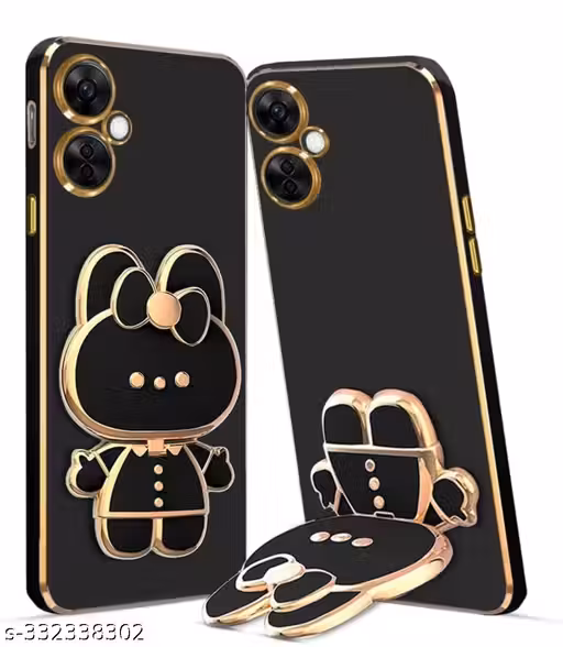 Star creature 3D Cat Back Case and Cover with Stand Compatible for One,Plus Nord CE3 Lite 5G | Stand and Mirror | Camera Protection | Electroplated | Folding Stand - Black
