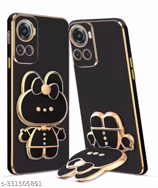 Star creature 3D Cat Back Case and Cover with Stand Compatible for Oneplus 10R| Stand and Mirror | Camera Protection | Electroplated | Folding Stand - Black