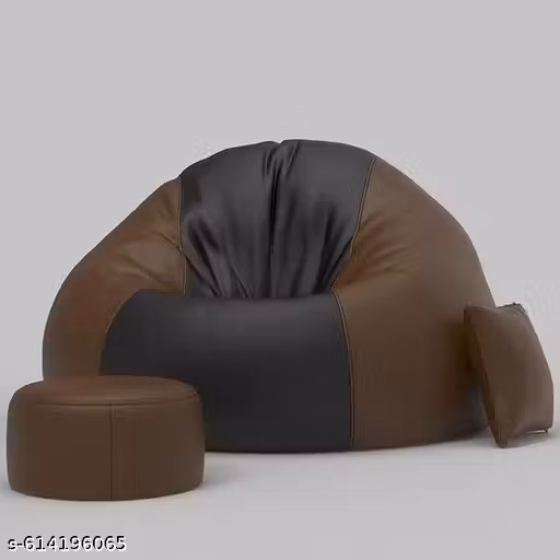 XIEANS 4XL Combo Bean Bag with Footstool & Cushion | Faux Leather Teardrop Bean Bag for Adults &Comfortable Seating for Home & Office – BLACK & BROWN only cover without beans