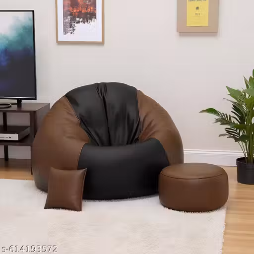 Classic 4XL Combo Bean Bag with Footstool & Cushion | Faux Leather Teardrop Bean Bag for Adults &Comfortable Seating for Home & Office – BROWN & BLACK
