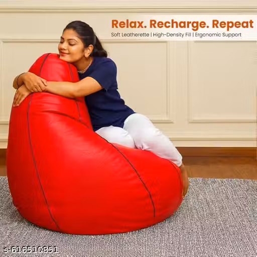 XIEANS Classic XXL Bean Bag (Colour -red with black Piping)