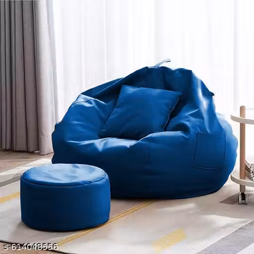 Classic 4XL Combo Bean Bag with Footstool & Cushion | Faux Leather Teardrop Bean Bag for Adults &Comfortable Seating for Home & Office – ROYAL BLUE only cover without beans