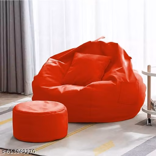 XIEANS Classic 4XL Combo Bean Bag with Footstool & Cushion | Faux Leather Teardrop Bean Bag for Adults &Comfortable Seating for Home & Office – RED only cover without beans