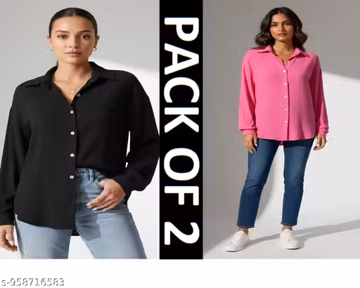 Women Office Wear Shirt Combo Pack of 2 | Collared Neck Regular Fit Shirts