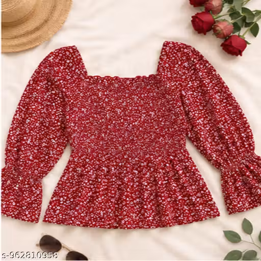 Fashionable Women maroon Printed Peplum Top | Off Shoulder Full Sleeve Casual Party Wear Top