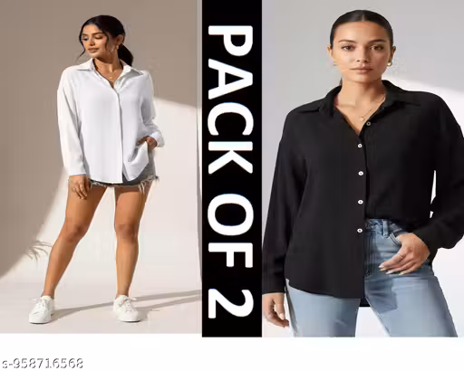 Women Button Down Western Shirt Combo Pack of 2 | Regular Fit Casual Wear Tops
