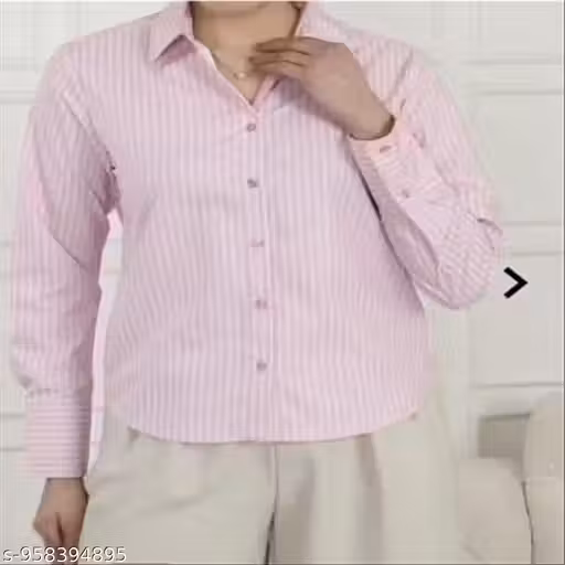 Women Pink Regular Fit Striped Shirt | Stylish Collared Office Wear Shirt for Women