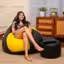 XIEANS Classic 4XL Combo Bean Bag with Footstool & Cushion | Faux Leather Teardrop Bean Bag for Adults &Comfortable Seating for Home & Office – BLACK& YELLOW only cover without beans