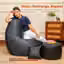XIEANS Classic 4XL Combo Bean Bag with Footstool & Cushion | Faux Leather Teardrop Bean Bag for Adults &Comfortable Seating for Home & Office – BLACK & GREY