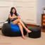 Classic 4XL Combo Bean Bag with Footstool & Cushion | Faux Leather Teardrop Bean Bag for Adults &Comfortable Seating for Home & Office – BLUE & BLACK
