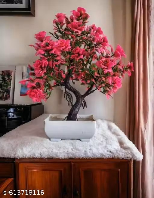 ADYANT DECOR Artificial Pink Flower Bonsai Tree for Home Decor | Decorative Table Plant | Flower Pot