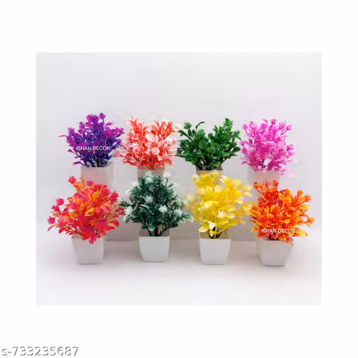 ISHAN Artificial Flower Pot Set for Home Decor | Colorful Faux Plants for Living Room & Office