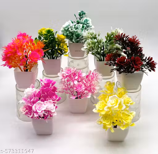 ADYANT Decorative Artificial Flower Plant with Pot | Home Decor | Table & Office Decoration Piece