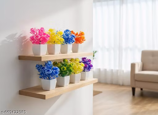 Artificial Flower Pot for Home Decor | Colorful Decorative Artificial Flowers for Table, Shelf & Living Room | ISHAN Decor