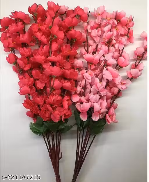 ISHAN DECOR artificial blossom combo flowers for décor artificial combo blossom flower for home office garden party decoration (set of 2, Pink Red)