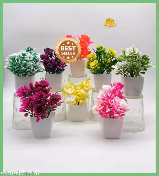 ISHAN Decorative Artificial Flower Plant with Pot | Home Decor | Table & Office Decoration Piece