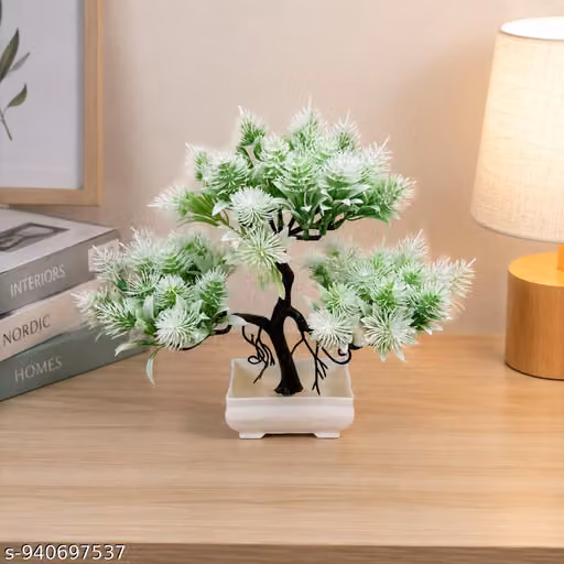 ISHAN DECOR Artificial Flower Pots Set for Home Decor | Mini Fake Plants with White Pots | Decorative Indoor Plants for Living Room, Office Desk & Table Decoration