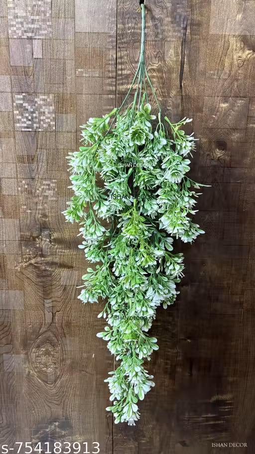 ISHAN DECOR Handmade Artificial Hanging Flower Bunch – Decorative Green & White Faux Plant for Home & Office Decor