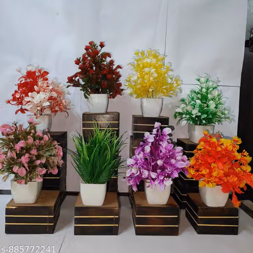 ISHAN Set Of 8 Multicolor Wild Flower Artificial Flower with Pot