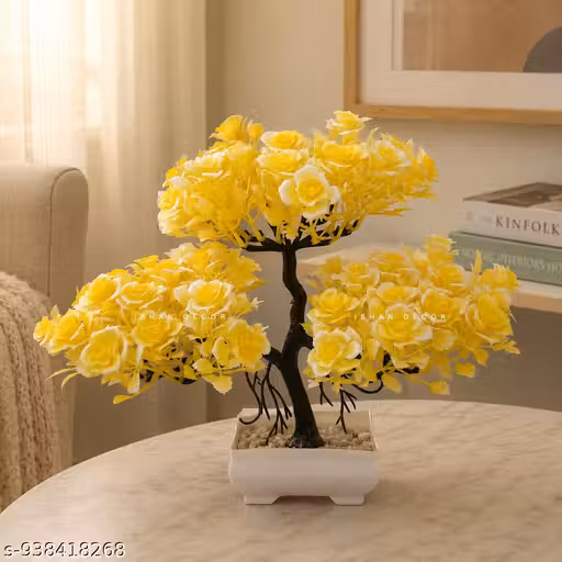 ISHAN Decorative Artificial Flower Plant with Pot | Home Decor | Table & Office Decoration Piece