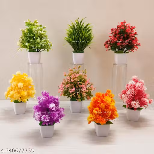 Artificial Flower Pot for Home Decor | Decorative Artificial Plant with Pot | Mini Table Decor Flower Pot for Living Room, Bedroom, Office | Ishan