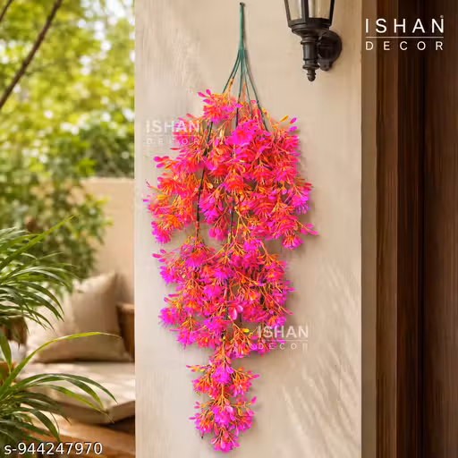 ISHAN DECOR Artificial Hanging Flowers Creeper Vine for Home Balcony Wall Decoration | Vibrant Pink & Orange Fake Plant Garland for Living Room, Garden & Festival Decor (Pack of 1)