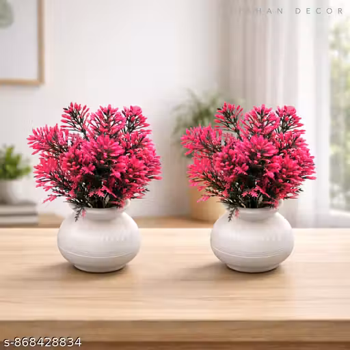 Artificial Multicolor Flower Pot Set of 2 for Home Decor Table Top Plants Indoor Decorative Office Desk Plants