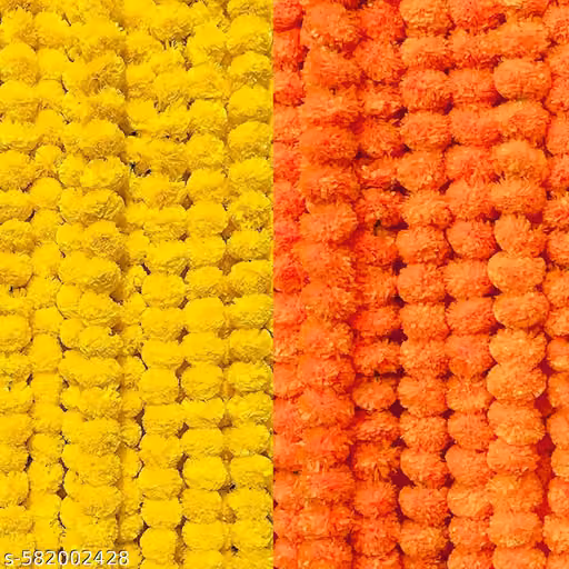 ADYANT COLLECTION Artificial Flowers for Decoration, Marigold Garlands Decoration, Diwali Decoration Items for Home Decor, Pooja Room Decorations, Ganpati Decoration Combo Pack of 10 (5 Orange and 5 Yellow)