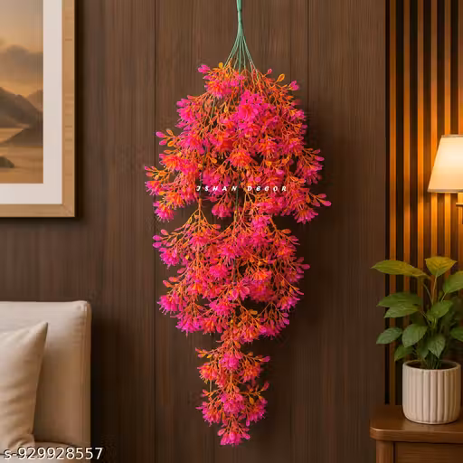 ISHAN Artificial Pink Flower Hanging Bunch /Hanging Bail for Decoration with Hanging Hook Artificial Bonsai/Leaf for Home Decor Artificial flower for Decoration