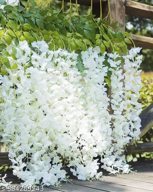 Adyant Collection Artificial Wisteria Hanging Garland – White Flowers, 12 Stems | Home, Wedding & Event Decoration