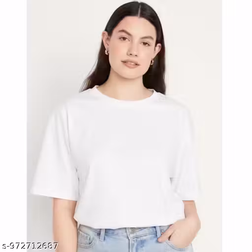 REXXONI Solid Women & Girls Round Neck Oversized White T-Shirts.RX-183