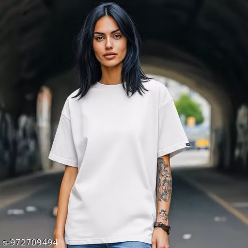 REXXONI Solid Women & Girls Round Neck Oversized White T-Shirts.RX-152