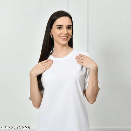 REXXONI Solid Women & Girls Round Neck Oversized White T-Shirts.RX-197
