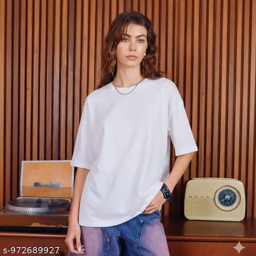 REXXONI Solid Women & Girls Round Neck Oversized White T-Shirts.RX-037