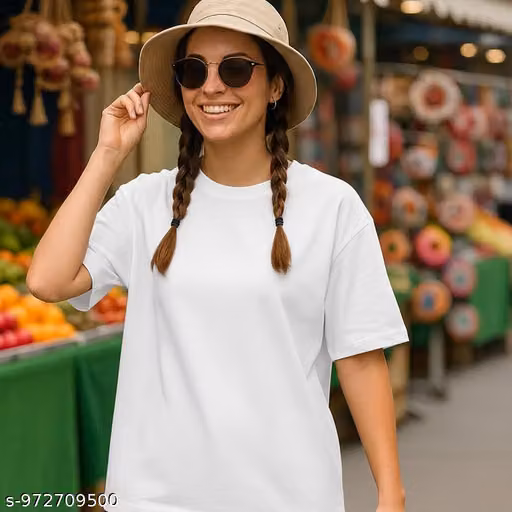 REXXONI Solid Women & Girls Round Neck Oversized White T-Shirts.RX-132