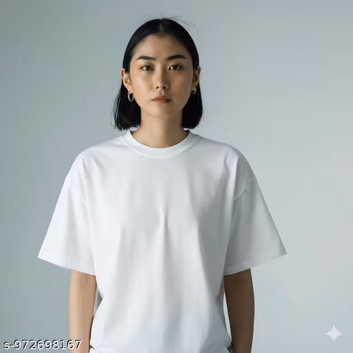 REXXONI Solid Women & Girls Round Neck Oversized White T-Shirts.RX-081