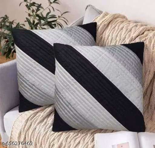 Set of 2 Geometric Quilted Cushion Covers | Modern Decorative Throw Pillow Covers for Sofa & Living Room