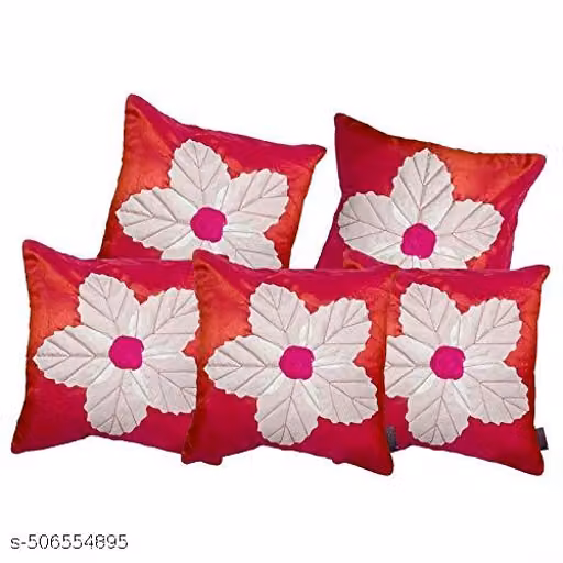 Flower Silk Cushion Cover 16x16 Inches - Set of 5 Pieces
