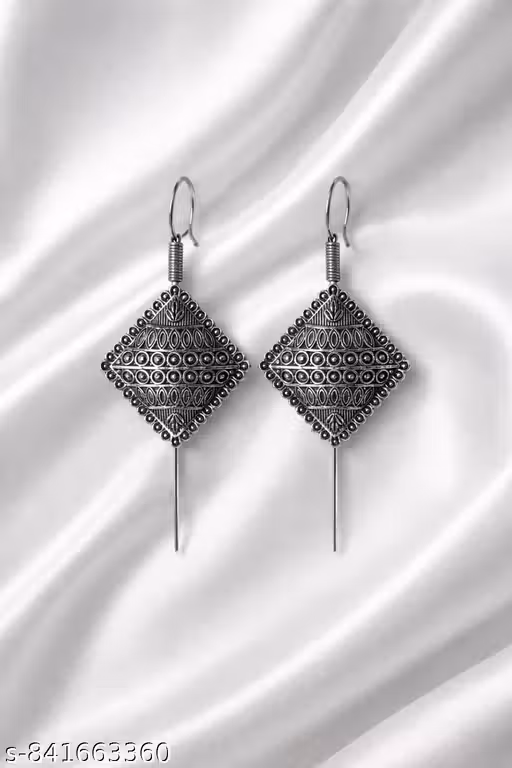 Oxidised Silver Geometric Dangle Earrings for Women & Girls