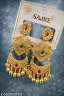 Traditional Gold Plated Kundan Chandbali Earrings with Red & Green Stones