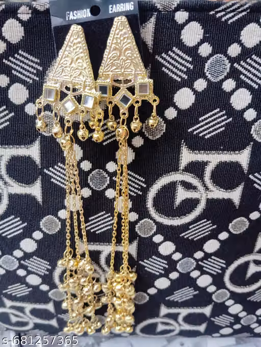 Traditional Gold Plated Long Jhumka Earrings with Mirror Work