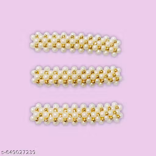 Eelegant Pearl Beaded Hair Clips for Women & Girls ( Pack of 3 )