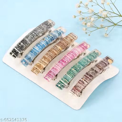 Stylishh Multicolor Glitter Hair Clips for Women & Girls (Pack of 6)