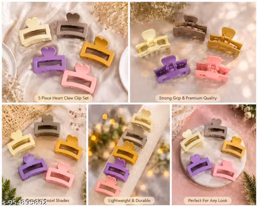 Set of 5 Heart-Shaped Claw Clips