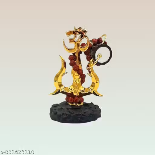 Shivji Trishul Damru and Aum Idol for Mandir, Car Dashboard Decoration Items Statue Showpiece for Pooja Room Home Decor(5 inch)