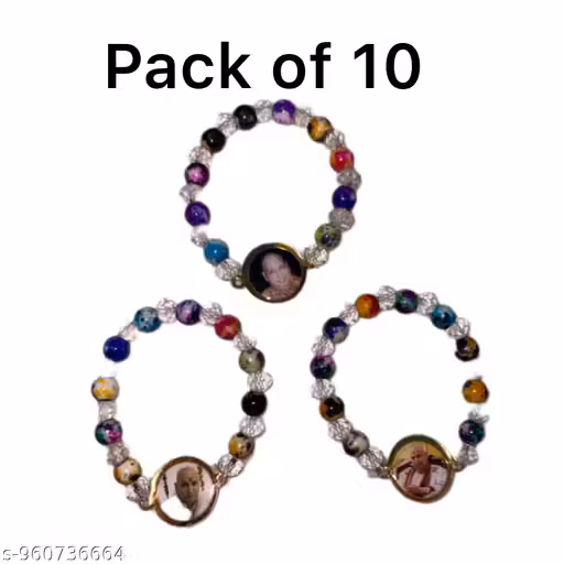 Jai Guruji Swaroop Multicolor Marble Beads Blessing Bracelet (Pack of 10).