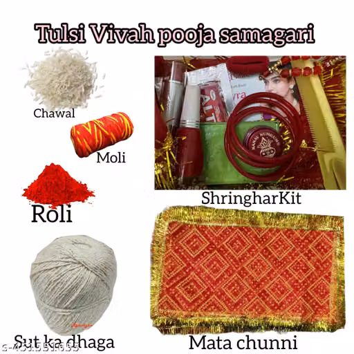 tulsi vivah pooja samagari kit -roli, moli, akshat, sut dhaga shringhar