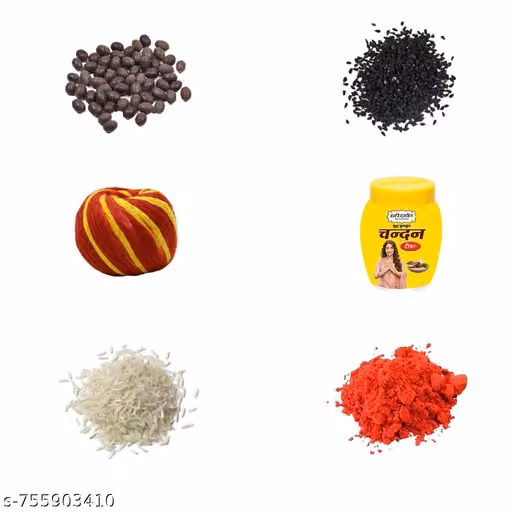 Pure Hawan & Daily Pooja Samagri Kit - Pack of 6 (Chawal, Moli, Chandan, Kamal Gatta, Kala Til, Roli)
