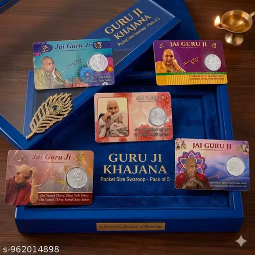 Guru Ji Khajana Blessings Card with Coin - Pocket Size Swaroop (Set of 5)