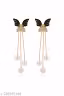 Black Butterfly Pearl Tassel Drop Earrings for Women & Girls | Crystal Gold Long Chain Party Wear Korean Style Fashion Jewellery,Stylish Trendy Butterfly Pearl Tassel Drop Earrings for Women & Girls Lightweight Party Wear Wedding Korean Crystal Pearl Stat